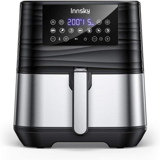 Innsky 5,5L 1700W freidora sin Aceite con 7 programas + función de Inicio diferido, Panel LED, Temperatura y tiempo ajustable. Freidora Aire caliente con libro de Recetas Sin BPA